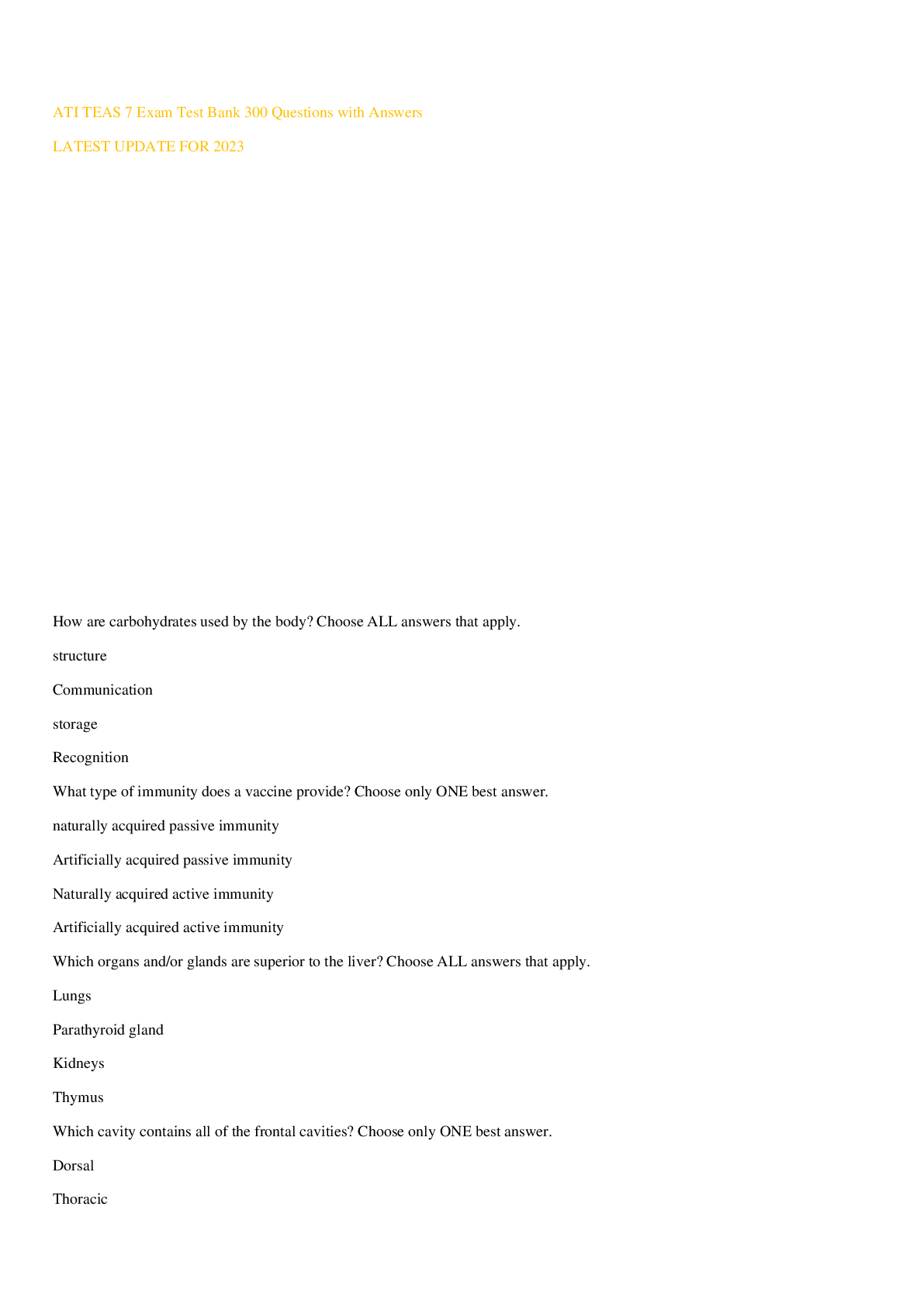 Preview image for ATI TEAS 7 Exam Test Bank 300  Questions with Answers LATEST UPDATE FOR  